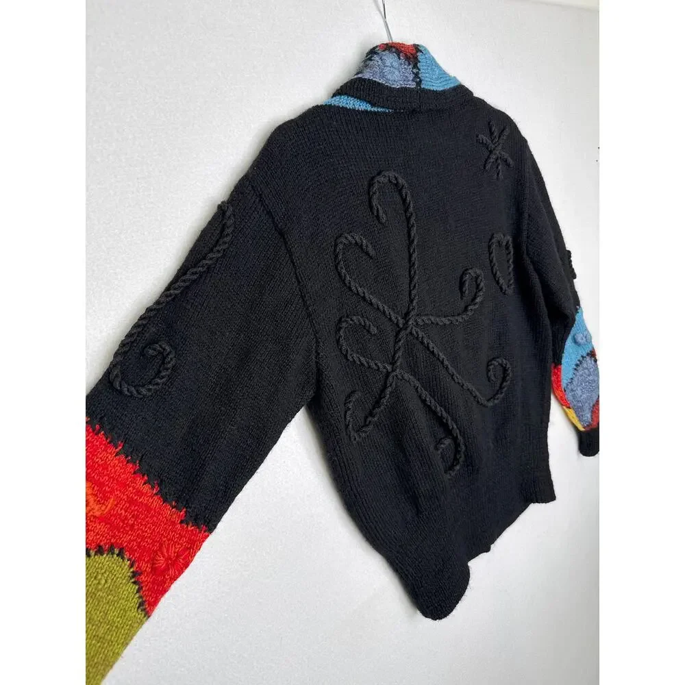 1990s Roberta Frost Hand Knit Wool Cardigan Uruguay Oversized Small